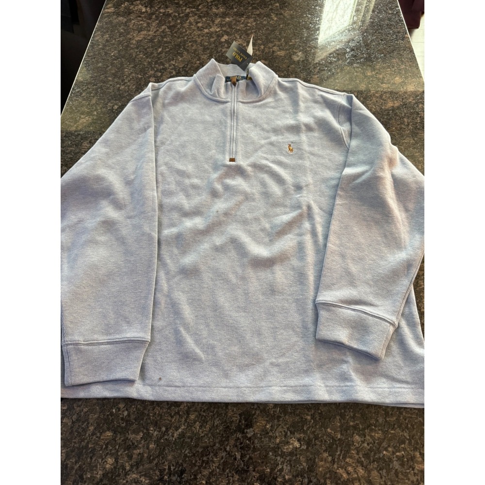 Polo Ralph Lauren Mens 1XB Light Blue Heather Quarter Zip Pullover Sweater‎ NWT